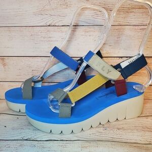 Fly London EU 39 US 8-8.5 Yefa Cloud/Azure/Multi Platform Wedge Sandals